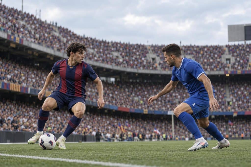 Jugadores del Barcelona y el Getafe en el Camp Nou