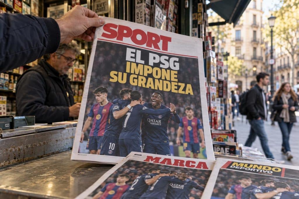 Jugadores del PSG ante el Barça en la Champions