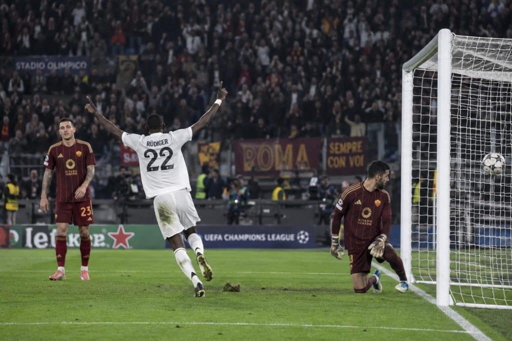 Rüdiger celebra el 3-4 del Real Madrid ante la Roma