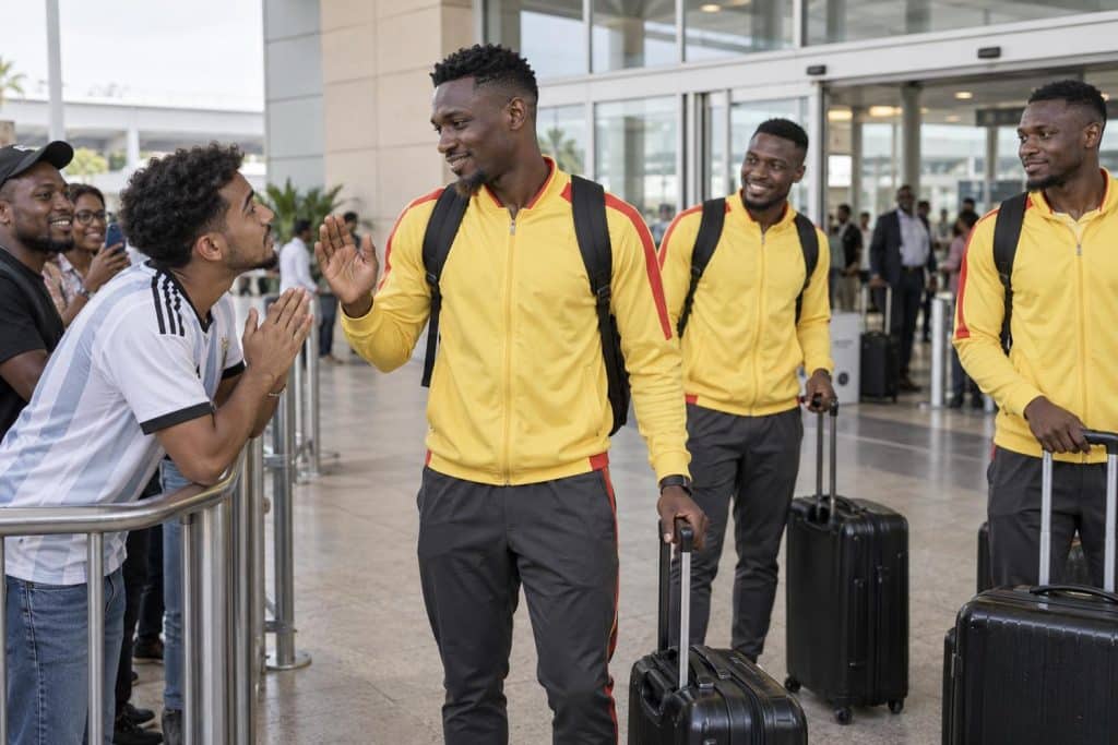 Selección de Benín en el aeropuerto ante la petición de no lesionar a Messi
