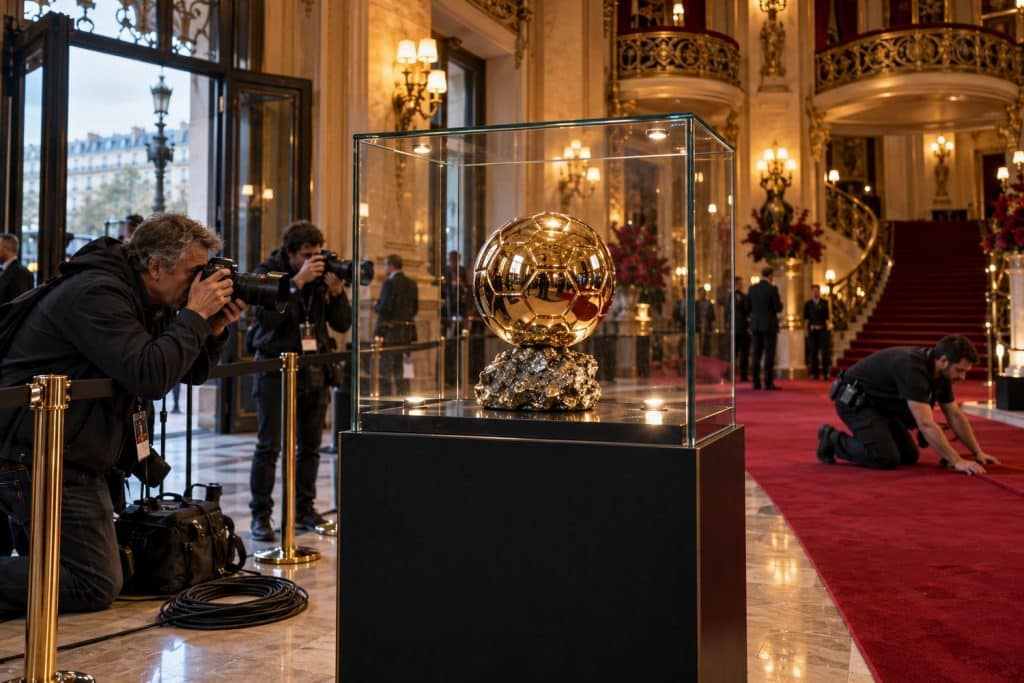 El trofeo del Balón de Oro antes de la gala de 2026