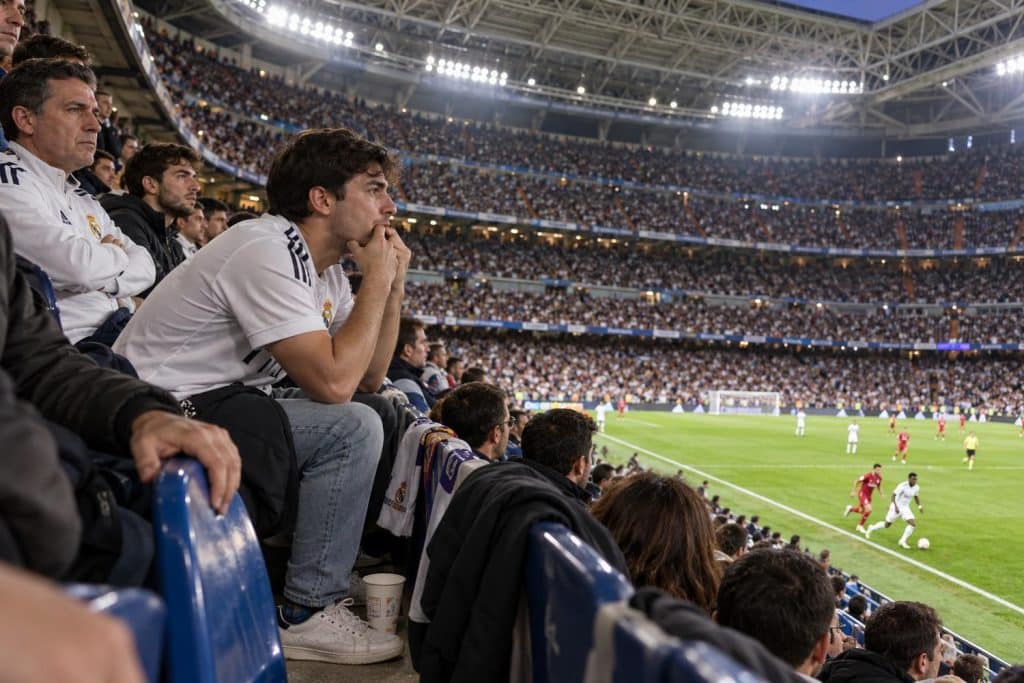 Vinicius Jr en el Bernabéu durante el duelo ante el RB Leipzig